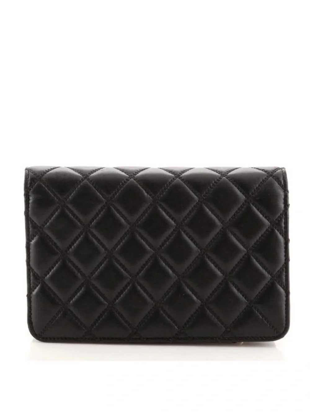 Chanel Black and Gold Quilted wallet on chain with pearl CC accent and chain